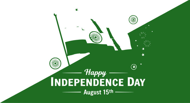 Happy Independence Day India August 15th Flag Ashok Chakra Green White Background