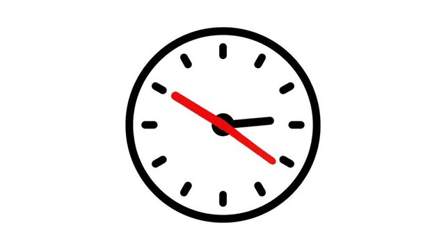 Minimalist Analog Clock Animation With Rotating Black Hands And Red Second Hand On White Background