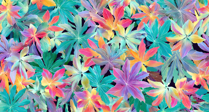 A tropical floral pattern with exotic leaf motifs that is vibrant enough to be printed on fabric