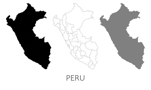 Peru map in high quality (black, white, grey)