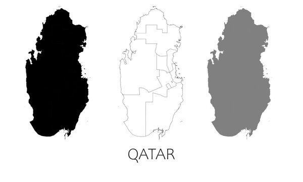 Qatar map in high quality (black, white, grey)