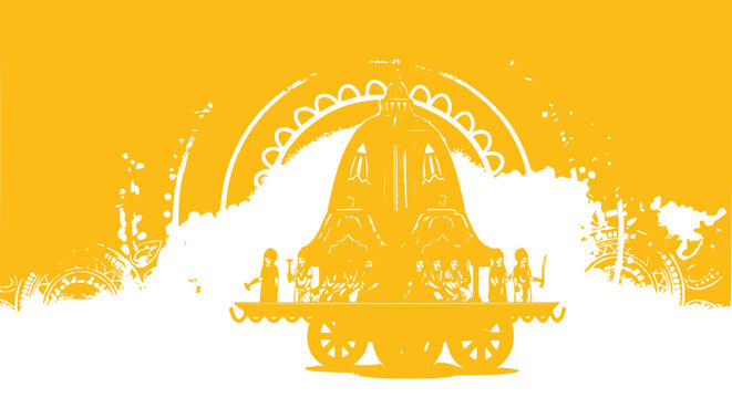 Indian Chariot Festival Silhouette with Sun Rays and Ornate Design