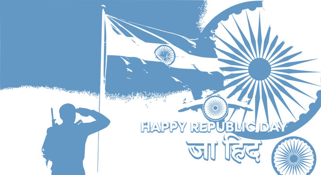 Indian Republic Day Celebration: Soldier Saluting Flag, Airplane, Ashok Chakra