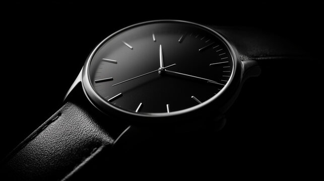 Silver wrist watch isolated on black background showing time concept and design