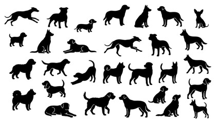 Large Collection of Various Dog Breed Silhouettes and Canine Action Poses © DzikriAdi