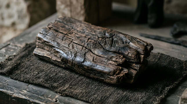 Charred wood on a grill.