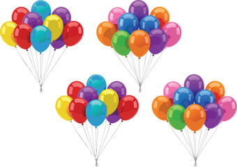 Colorful balloon bunch collection with glossy party decorations, vibrant helium balloons set, festive celebration elements vector illustration isolated on light background © Sumon Creative