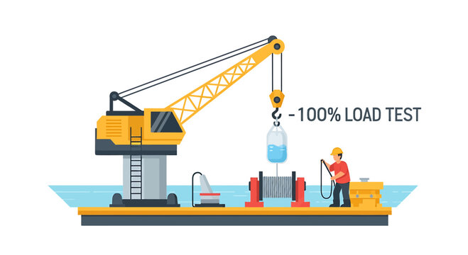 Industrial Crane Conducting 100 Percent Load Test with Water Bag