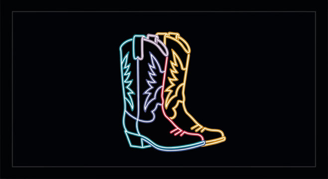 Neon Cowboy Boots Vector Illustration
