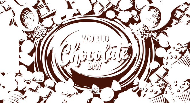 World Chocolate Day Celebration Illustration with Swirls and Treats