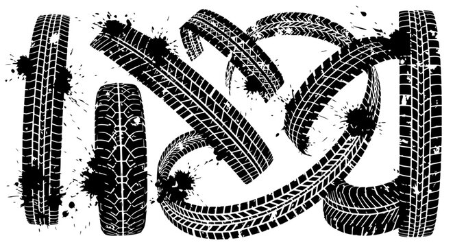 Tire Tracks and Splatters - Grunge Vector Graphics for Automotive Design