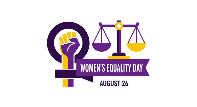 Women's Equality Day August 26th - Fist, Scales of Justice, Purple and Yellow