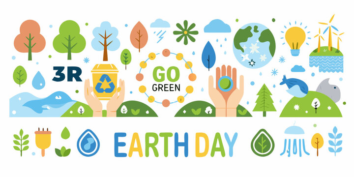 Earth day vector illustration with environmental icons and green themes