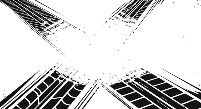 Tire Tracks X Shape Black and White Grunge Texture