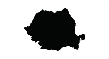 Vector silhouette map of Romania highlighting national borders and distinct geographic shape © Sunnn
