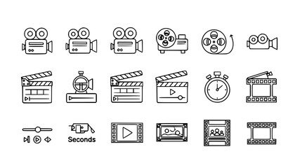 Film shooting and video production outline icons set camera projector player vector © Bijoy