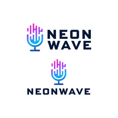 Fototapeta premium Displays the logo for neonwave with a stylized microphone. Great for music industry graphic designs or podcast branding projects.