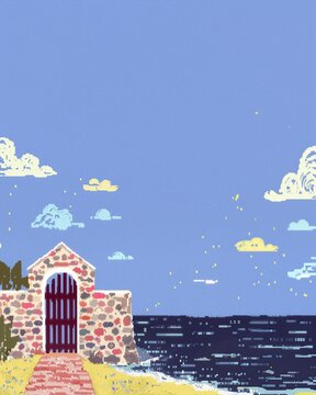 A gate of a single pearl, minimalist vector style illustration