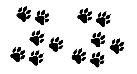 Fototapeta premium Animal paw prints silhouette vector set isolated on white background