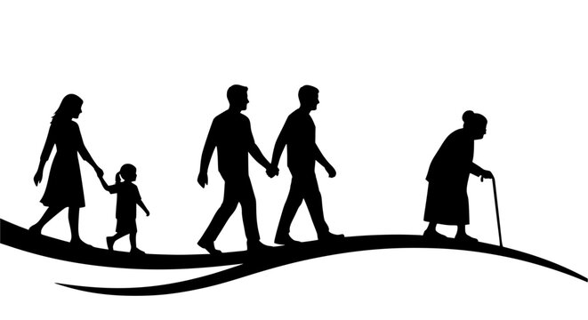 Family walking together on a winding path