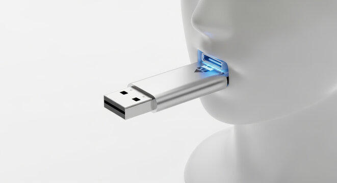Brain science neurotechnology USB connection digital technology data concept innovation communication futuristic interface