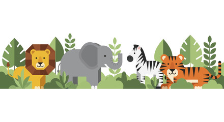 Collection of Diverse Wild Animals in a Jungle Setting. © Nabih