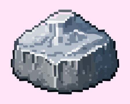 Flat top mountain rock pixel art for platformer game levels and strategic terrain icons in fantasy world map design