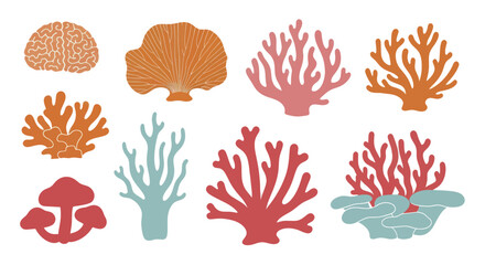 Collection of Stylized Coral Reef and Brain Illustrations. © Nabih