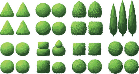 Garden Bush and Tree Vector Set with Different Shapes for Landscaping, Outdoor, and Nature Design Illustrations. © MbBasir