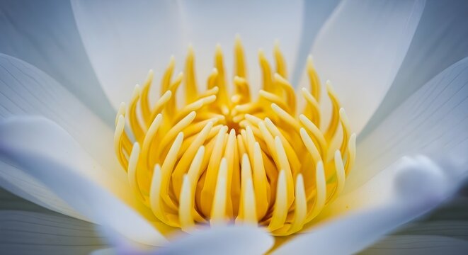Close up of a white and yellow water lily showcasing detailed petals