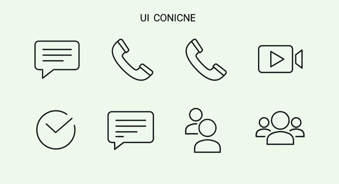 Collection of simple line icons for user interface.