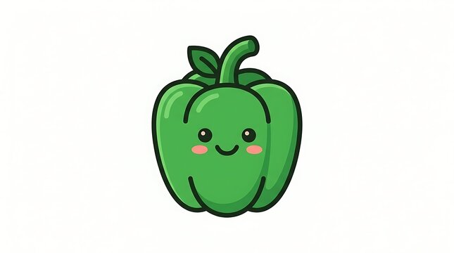 Smiling green bell pepper cartoon.