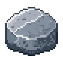 Obraz premium Solid grey granite rock for building material resources and survival game terrain obstacles in vintage pixel art