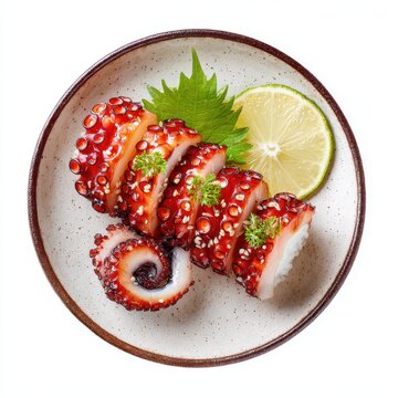 Tako nigiri - Japan octopus sushi plate isolated on a white background