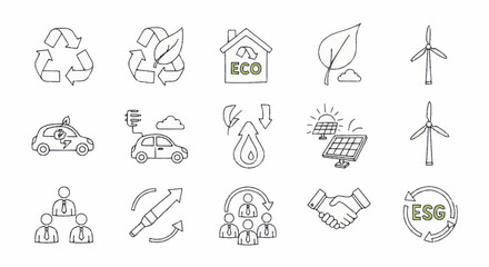 Fototapeta premium Collection of eco-friendly and sustainable business icons.