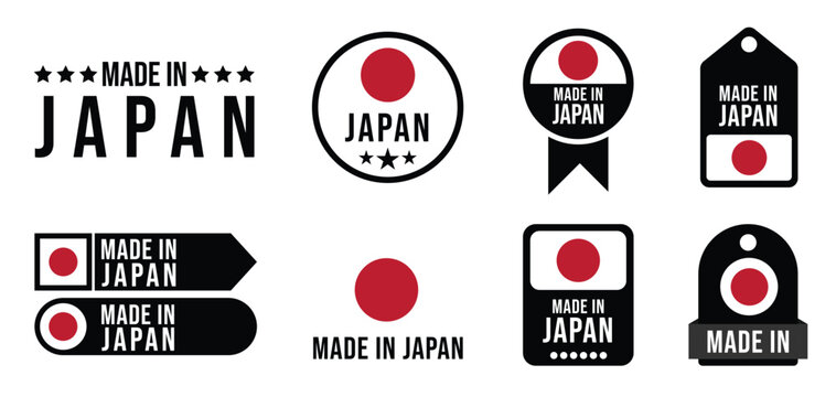 Flat Multicolor Made In Japan Label Badges Vector Illustration for Product Packaging