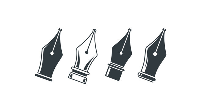 Four diverse fountain pen nibs arranged in a sequence as a vector graphic illustration.