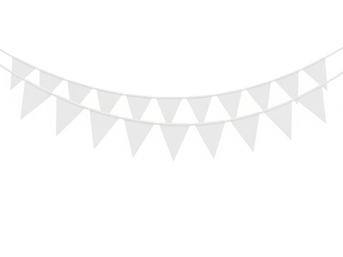 A festive garland of white triangular flags strung together in a graceful arc.