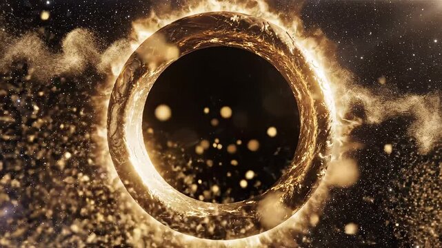 Ringshaped black hole in space ideal for sleek commercial backgrounds and title sequences