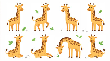 Cute cartoon giraffe character set, 8 flat vector giraffe illustrations in various poses, adorable safari animal collection for nursery and kids design © Muhammad