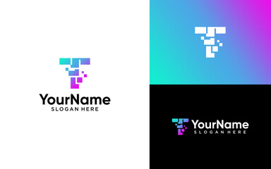 Fototapeta premium Digital Pixel Letter T Logo for Technology and Data Branding