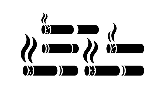 Smoking Cigarette and Cigar Silhouette Icons Set