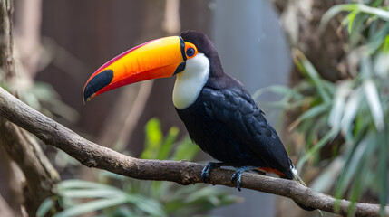 Naklejka premium The Toco Toucan is a colorful bird with a vibrant orange beak