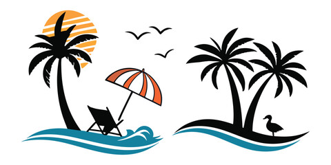 Obraz premium Tropical Beach Icons Summer Vector Pack
