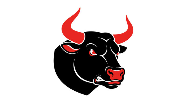 Aggressive Black Bull Head with Red Horns