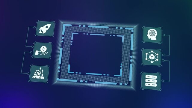 
Flat vector icon set of digital technology and global connectivity symbols for business innovation and networking concepts.