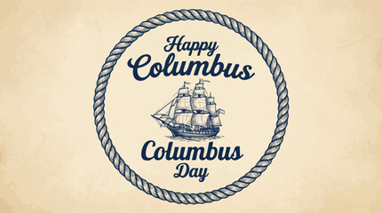 Columbus Day Vintage Engraved Sailing Ship Circle Poster Parchment Background © Ramz Studio