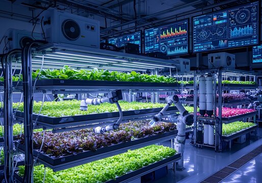 Indoor Vertical Farm with Hydroponic Greens.