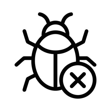 Simple Black Outline Bug Insect Icon with Cross Symbol for Rejection