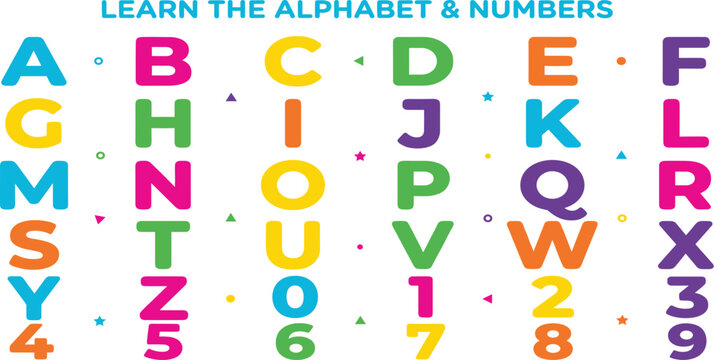 Colorful alphabet and numbers learning chart for kids, designed for educational fun and easy recognition of letters and digits